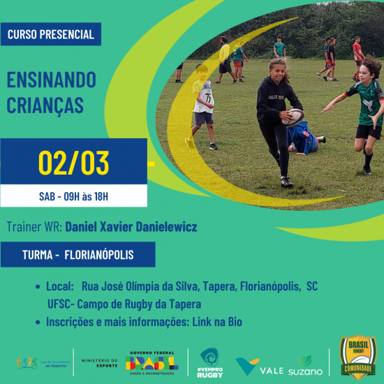 Curso disponível “Ensinando Crianças World Rugby” em Florianópolis – Inscreva-se já!