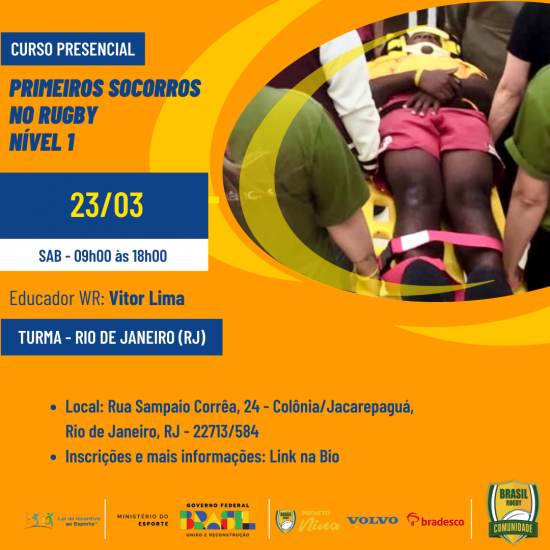 Curso disponível: Primeiros Socorros no Rugby Nivel 1 no Rio de Janeiro