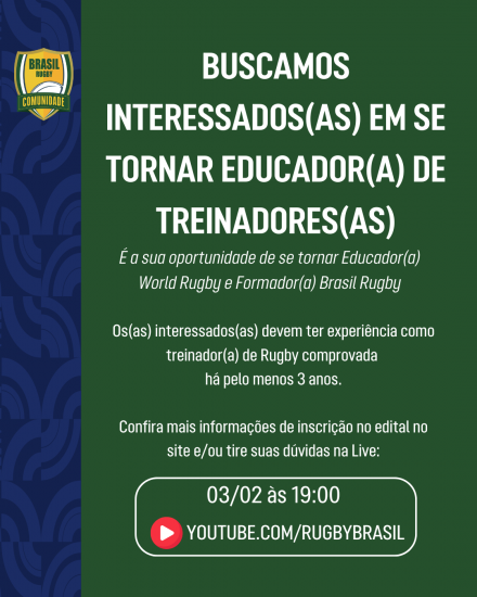 Edital Formação de Formadores Brasil Rugby aberto a todas as regiões do país